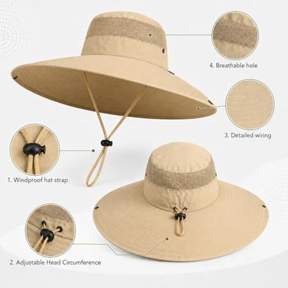 HUAMULAN Men Women 6" Wide Brim Sun Hat Summer Fishing Hats UV Protection - color: Hyp007-mise