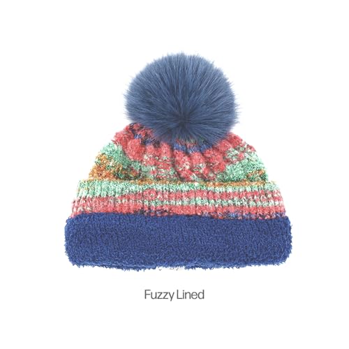 C.C Multi Color Space Dye Wool Stretchable Soft Warm Pom Beanie with Faux Fur Pom Knit Winter Skully Hat. - color: Red Combo
