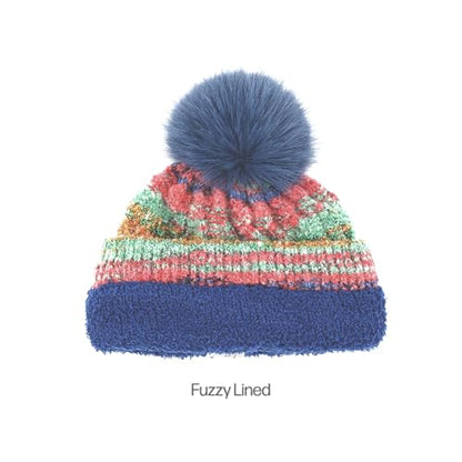 C.C Multi Color Space Dye Wool Stretchable Soft Warm Pom Beanie with Faux Fur Pom Knit Winter Skully Hat. - color: Red Combo