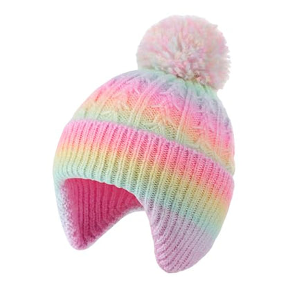 Kids Knit Winter Hats Skiing Beanie Caps with Earflap for Girls Boys Age 3-14 - color: Rainbow, size: 8-14 Years