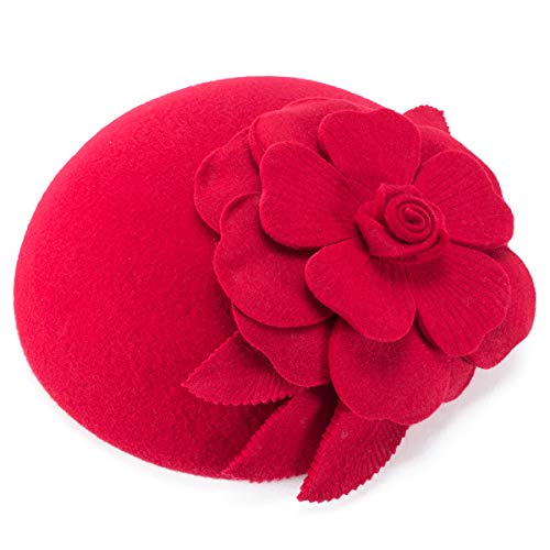 Lawliet Womens Dressy Fascinator Beret Wool Felt Pillbox Hat Wedding Occasion Headpiece A083 - color: Red