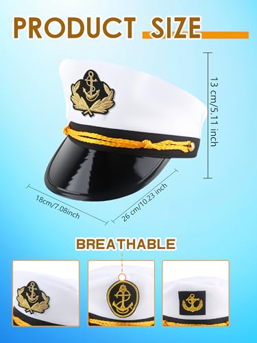 8 Pieces Captain Hats Adjustable White Sailors Navy Marine Admiral Caps for Yacht Theme Party Costume Accessory - color: Style 12