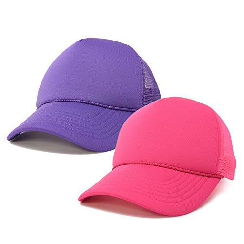 DALIX Solid Blank Trucker Hats Caps 2 Pack - color: Hot Pink and Purple