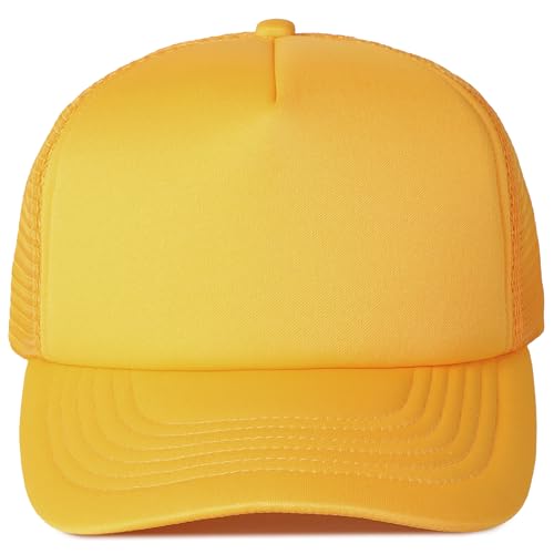 MIRMARU 5 Panels Blank Foam Front Two Tone Solid Trucker Mesh Back Baseball Cap with Adjustable Snapback Strap - color: Solid-gold