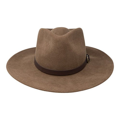 B&S Premium Lewis - Wide Brim Fedora Hat - 100% Wool Felt - Water Resistant - Leather Band - color: Light Brown, size: 7-7 1/8