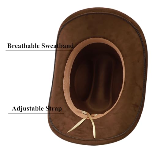 Western Cowboy Hat for Men Cowgirl Hat for Women Wide Brim Felt Fedora Hats Classic Cowboyhat with Buckle Belt - color: Coffee