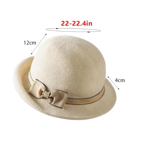 Women Beach Cloche Sun Bucket Hat Rolled Church Hat Folded Shipping - color: Bowknot/Beige