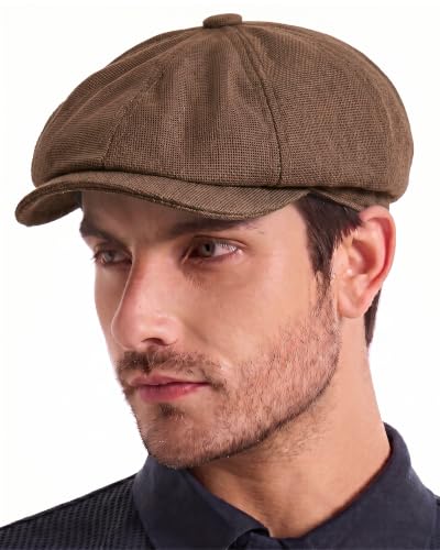 ZLYC Newsboy Cap for Men Summer Flat Cap Lightweight Beret Hat - color: Solid Coffee