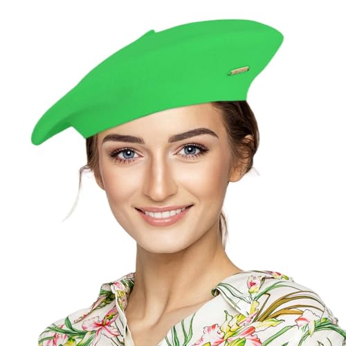 Classic Wool French Red Beret Hats for Women Men - color: M--green