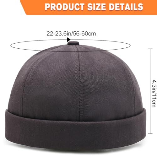 2 Pcs Mens Brimless Docker Cap Set - Retro Worker Sailor Skull Cap Beanie with Rolled Cuff - color: Gray