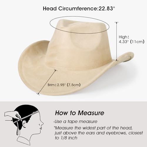 2 Pack Western Cowboy Hats for Women Men 2 Different hat Bands - color: Black+beige