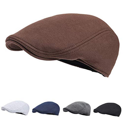 FEINION Men Cotton Newsboy Cap Soft Fit Cabbie Hat - color: Brown