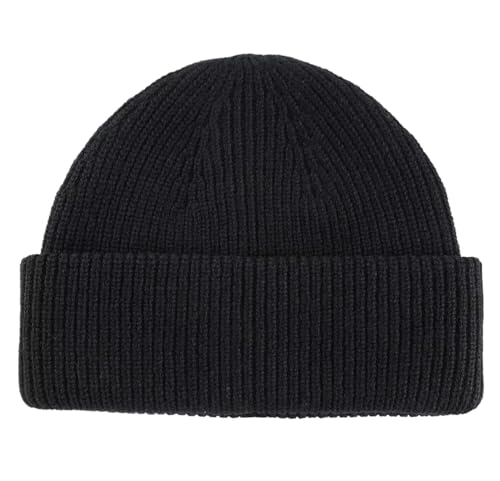Connectyle Short Fisherman Beanie for Men Women Warm Winter Hats Knit Cuffed Beanies Skull Cap Acrylic Watch Hat - color: Black