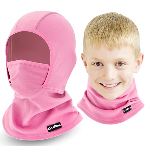 GoxRunx Kids Balaclava Ski Mask,Fleece Face Mask Neck Warmer for Boys Girls,Windproof Face Cover for Cold Weather - color: Rose Pink