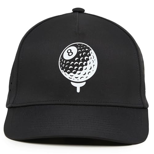 Funky Junque Mens High Crown Golf Hat, Performance Golf Cap - color: Eight Ball - Black