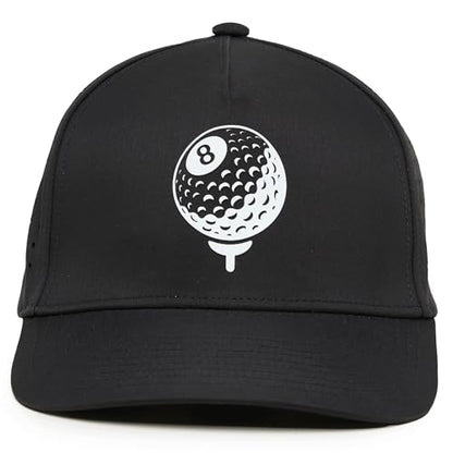 Funky Junque Mens High Crown Golf Hat, Performance Golf Cap - color: Eight Ball - Black