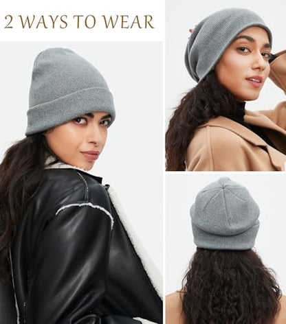 100% Cotton Beanie for Women Men Soft Knit Beanies Warm Winter Hat - color: Light Grey