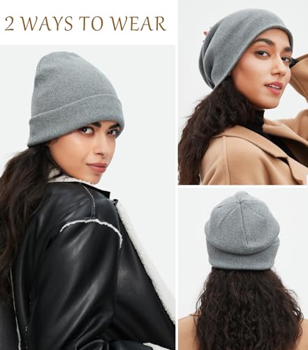 100% Cotton Beanie for Women Men Soft Knit Beanies Warm Winter Hat - color: Light Grey