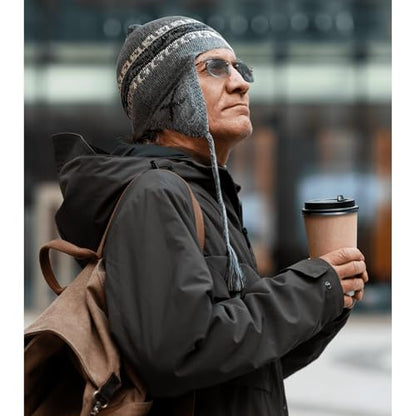Gamboa Alpaca Hat Beanie Hats for Men and Women Cap with Ear Flaps Winter Peruvian Hat - color: Gray