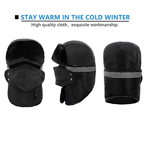 Camouflage Winter Bomber Trapper Hats Ushanka -Men Women Russian Trooper Ear Flaps Ski Snow Cold Weather Fur Mens Caps - color: Black