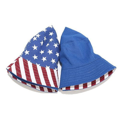 Unisex Print Double-Side-Wear Reversible Bucket Hat - color: Stars and Stripes