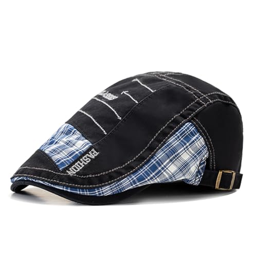QHFHULV Newsboy Cap for Men Cotton Flat Gatsby Ivy Golf Cabbie Driving Hat - color: Patchwork Black
