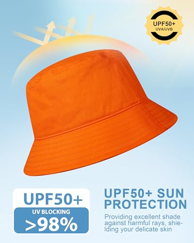 GADIEMKENSD 100% Cotton Bucket Hat - Unisex, UPF 50 Sun Protection, Lightweight, Packable - color: Orange