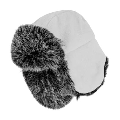 PURFUN Fuzzy Faux Fur Ushanka Russian Hat for Men Women, Winter Plush Full Hood Earflap Cap Cycling Ski Hunting Trapper Hat - color: White