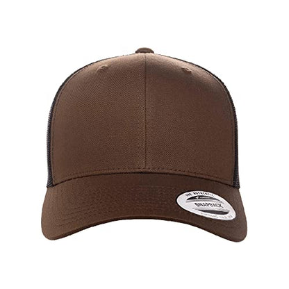 Yupoong Classic Mesh 6 Panel Retro Trucker Cap | Mid Profile Snapback - color: Coyote Brown/Black