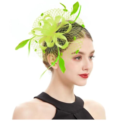 Women's Fascinator Feather Flower Hir clip & Corsage Dual-use Bridal Headpiece Hair Accessories Cocktail Party Wedding - color: Peak Green