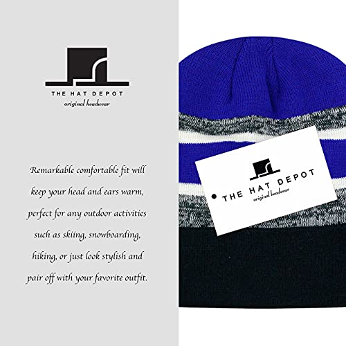 Winter Knit Beanie Hat with Pom Pom – Warm Cuffed Slouch Ski Cap for Men & Women - color: 2.black and Royal