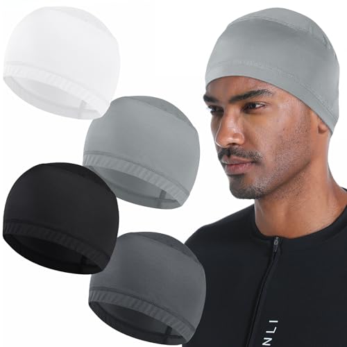 Cooling Skull Caps for Men Hard Hat Helmet Liner Cycling Cap Running Beanie - color: 4pcs-（white+light Gray+dark Gray+black）