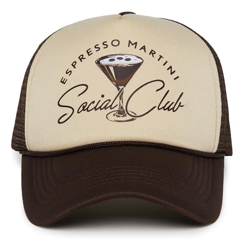 Funky Junque Premium Mesh Snapback Trucker Hat - Stylish Comfort for All - Patriotic, Humor & More - color: Espresso Martini Social Club - Brown/Beige