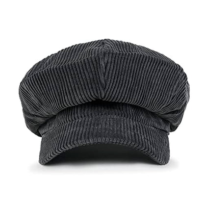 ililily Washed Cotton Newsboy Cabbie Cap Corduroy Duck Bill Flat Hunting Hat - color: Dark Grey - New