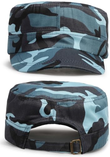 Initlove Cadet Army Cap Military Unisex Flat Top Hat for Men Women - color: Camo Blue