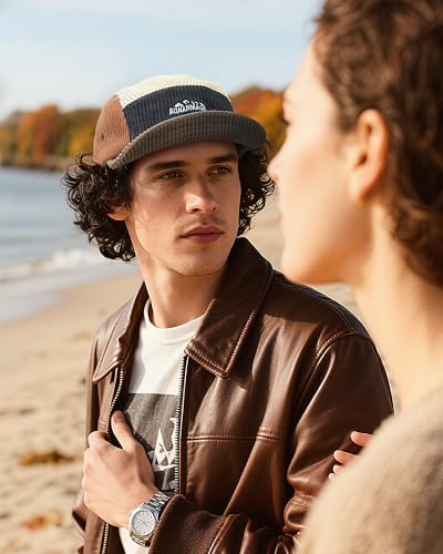 Croogo Short Brim Hat Vintage Corduroy 5 Panel Hat for Men Hip Hop Style - color: Dotb2-dark Gray, size: One Size
