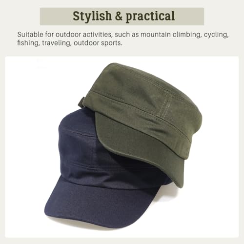 Glamorstar Unisex Cadet Army Hats 4 Pieces Military Flat Top Newsboy Cap - color: 2 Amry Green + 2 Navy