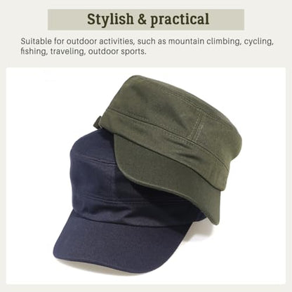 Glamorstar Unisex Cadet Army Hats 4 Pieces Military Flat Top Newsboy Cap - color: 2 Amry Green + 2 Navy