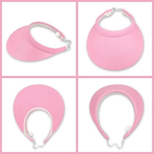 2 Pack Sun Visors Women Wide Brim Clip on Summer Hats Adjustable UV Protection - color: Purple,pink