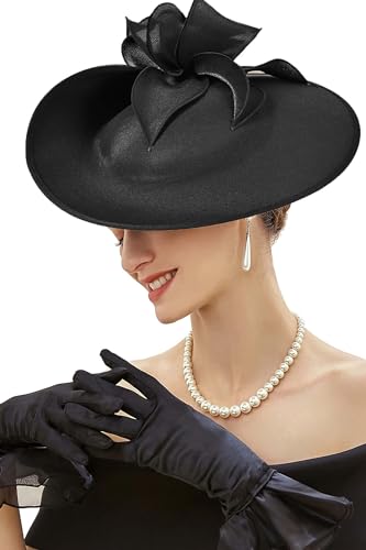 BABEYOND Derby Fascinators Hats for Women Wide Brim Tea Party Flower Hat - color: Style 4-black