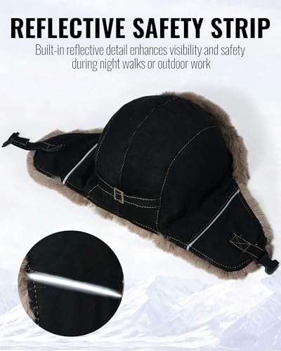 CLAPE Winter Trapper Hat with Ear Flaps, Warm Faux Fur Lined Windproof Snow Cap Aviator Hat with Reflective Strap - color: Pl2509-khaki