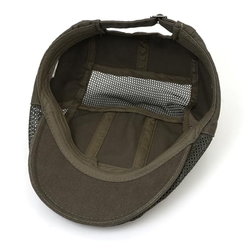 DIYDECAL Mens Cotton Mesh Newsboy Cap Flat Ivy Gatsby Hat Summer Driving Cabbie Cap - color: Dark Green