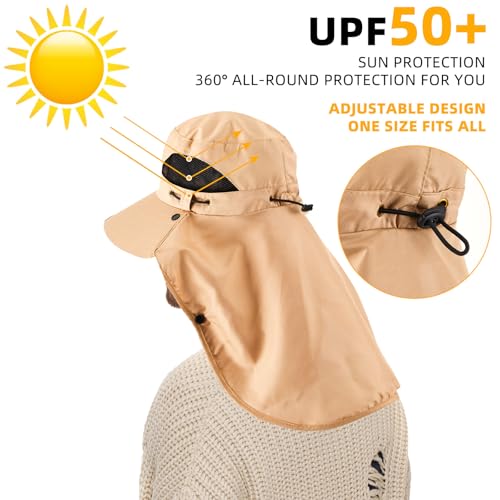 Cuffbow 3 Pcs Sun Hat for Men Women with Neck Flap Breathable Wide Brim Bucket Hat UV Protection UPF 50+ Fishing Hiking - color: Dark Gray, Gray, Khaki