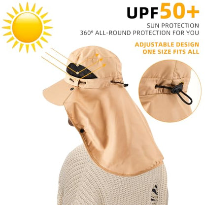 Cuffbow 3 Pcs Sun Hat for Men Women with Neck Flap Breathable Wide Brim Bucket Hat UV Protection UPF 50+ Fishing Hiking - color: Dark Gray, Gray, Khaki