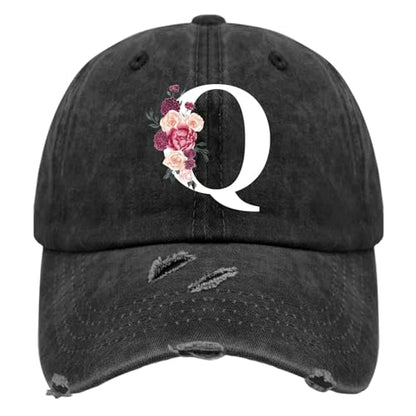 Custom Initial Letter Baseball Cap for Women, Personalized A-Z Monogram Washed Distressed Hat for Mom Gift - color: Classic Alphabetes A-z Cute Letter Caps Cute Baseball Hat 17