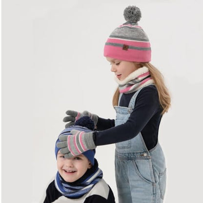 Azarxis Kids Winter Knitted Set Toddler Beanies Hat Scarf Gloves for Boys - color: Blue