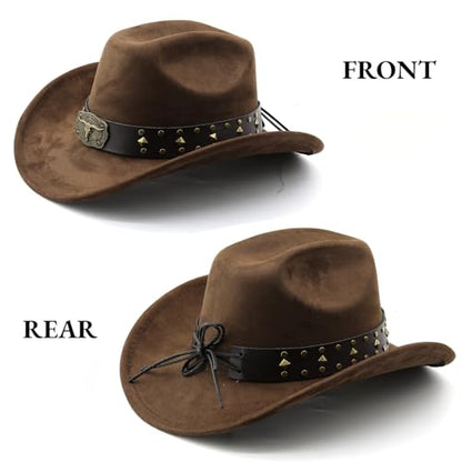 LIDHAY Cowboy Hat for Women Men with Shapeable Wide Brim Western Suede Hat for Cowboys and Cowgirls - color: Coffee