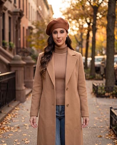 Women's Knitted Beret, French Style Double Layer Winter Autumn Warm and Soft Beanie Hat Cap - color: Z-orange Brown