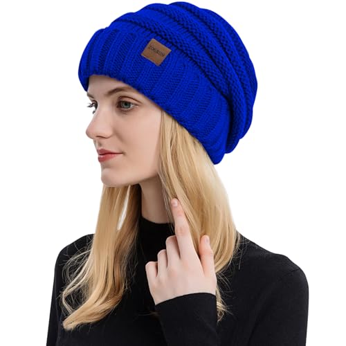 ZOORON Womens Winter Hat Slouchy Beanies for Women Cable Knit Beanie Hats - color: 1pack- Royal Blue