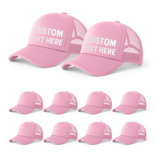 10 Pack Blank Trucker Hats Bulk, Plain Baseball Hats for DIY Heat Transfer Vinyl HTV Embroidery Team Events - color: Pink